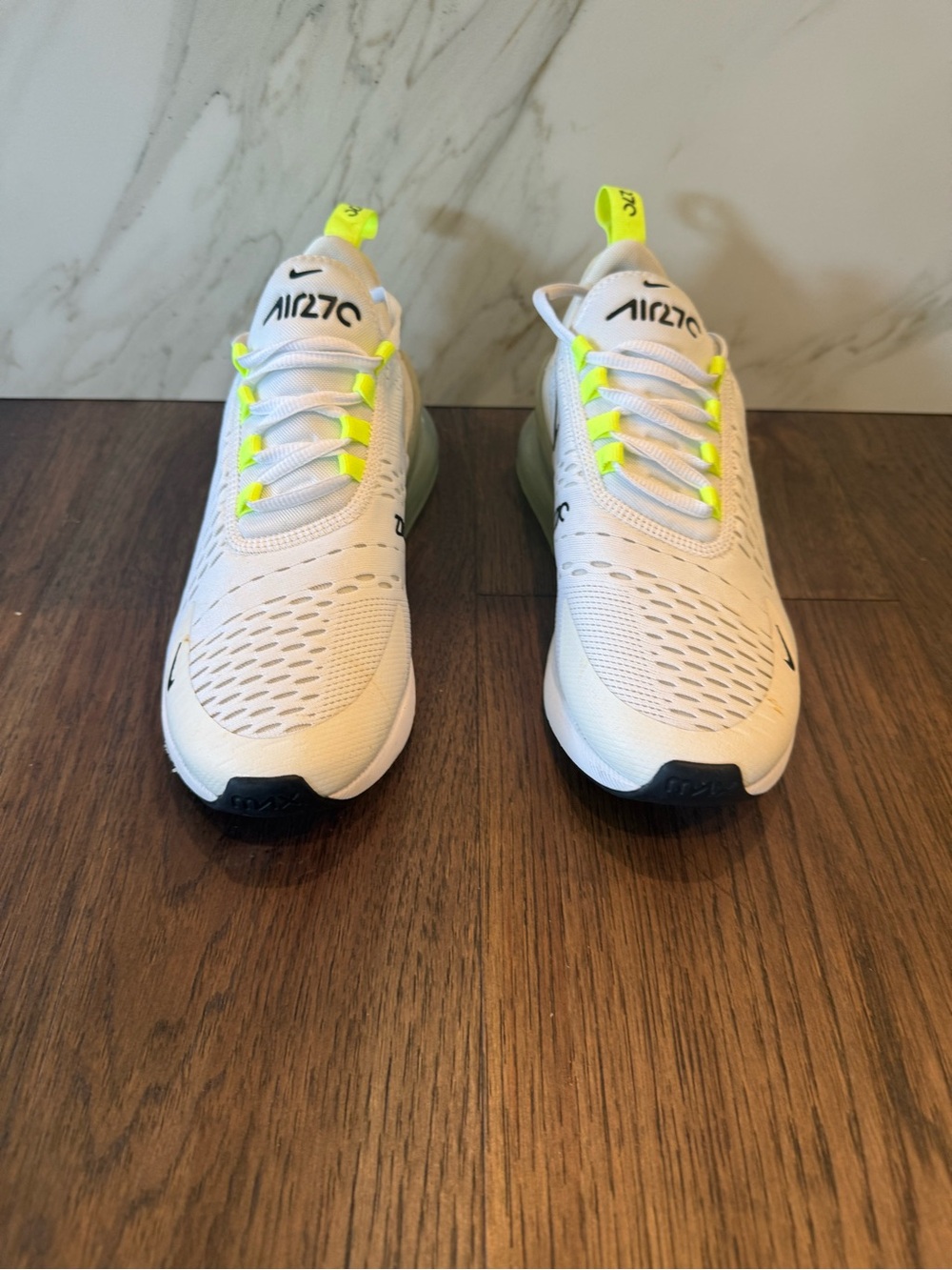 Nike Women's White Athletic Sneakers with Neon Yellow Highlights